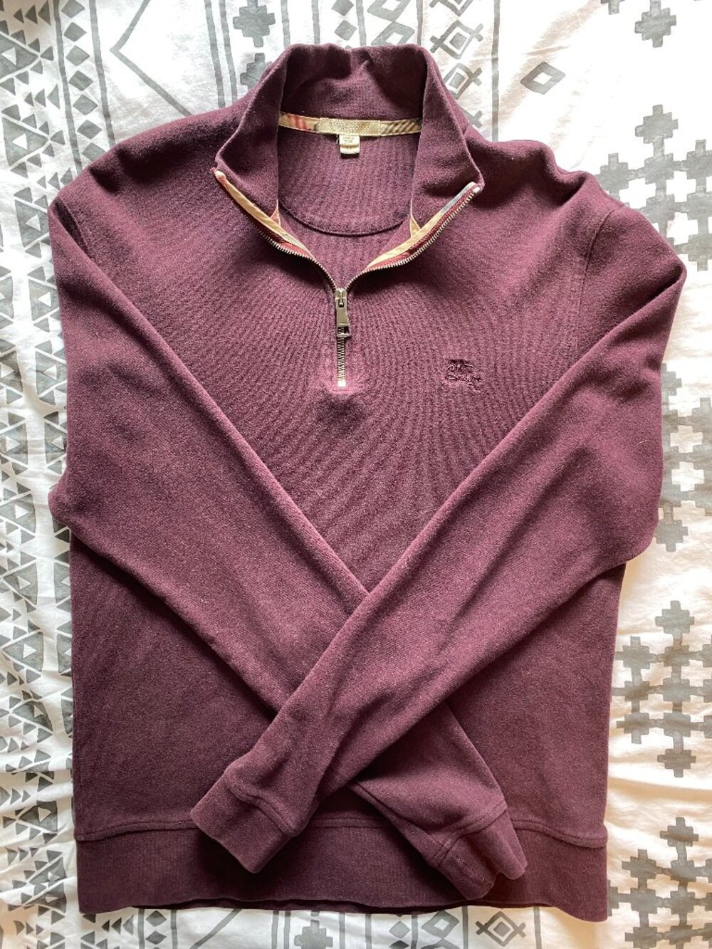 Burberry Brit Burgundy Quarter-Zip Fleece Pullover – Medium